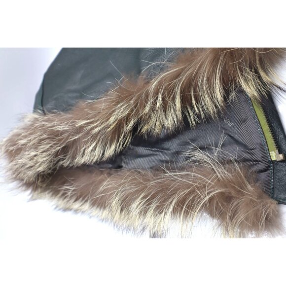 Yves Saint Laurent Green Leather Fur-Trim Hood Attachment Logo Lining Removable - Picture 5 of 7